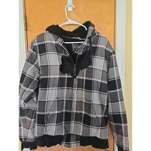 VINTAGE Y2K Fox Racing Sherpa Lined Plaid Zip Up Jacket Hoodie Brown Mens L